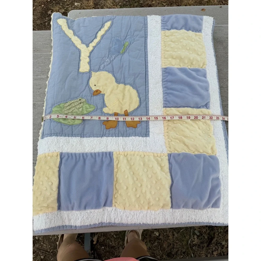 Handmade Baby Quilt Blue Yellow Minky Dot Duck Frog Alphabet Nursery Blanket
